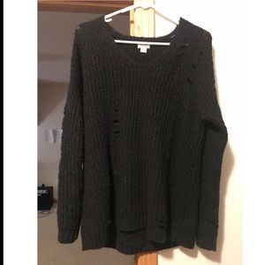 Black distressed v-neck knit sweater